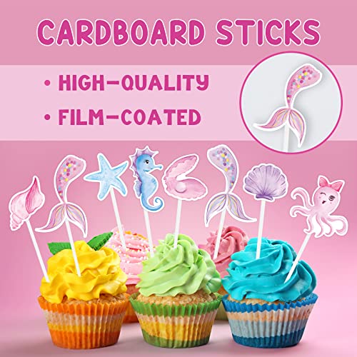 Watercolor Mermaid Party Cupcake Toppers - 32Pcs Mermaid Cake Decorations For Girls Under The Sea Baby Shower Birthday Party Cupcake Decor Picks #TOP3
