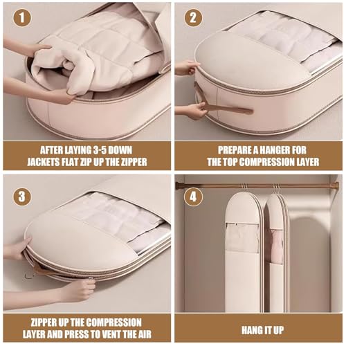 Space Saving Hanging Garment Bag with Self Compression Zipper, Space Saver Closet Organizers, Large Dust Cover Clothes Bags for Down Coat, Hanging Space Saving (Pink,L)3