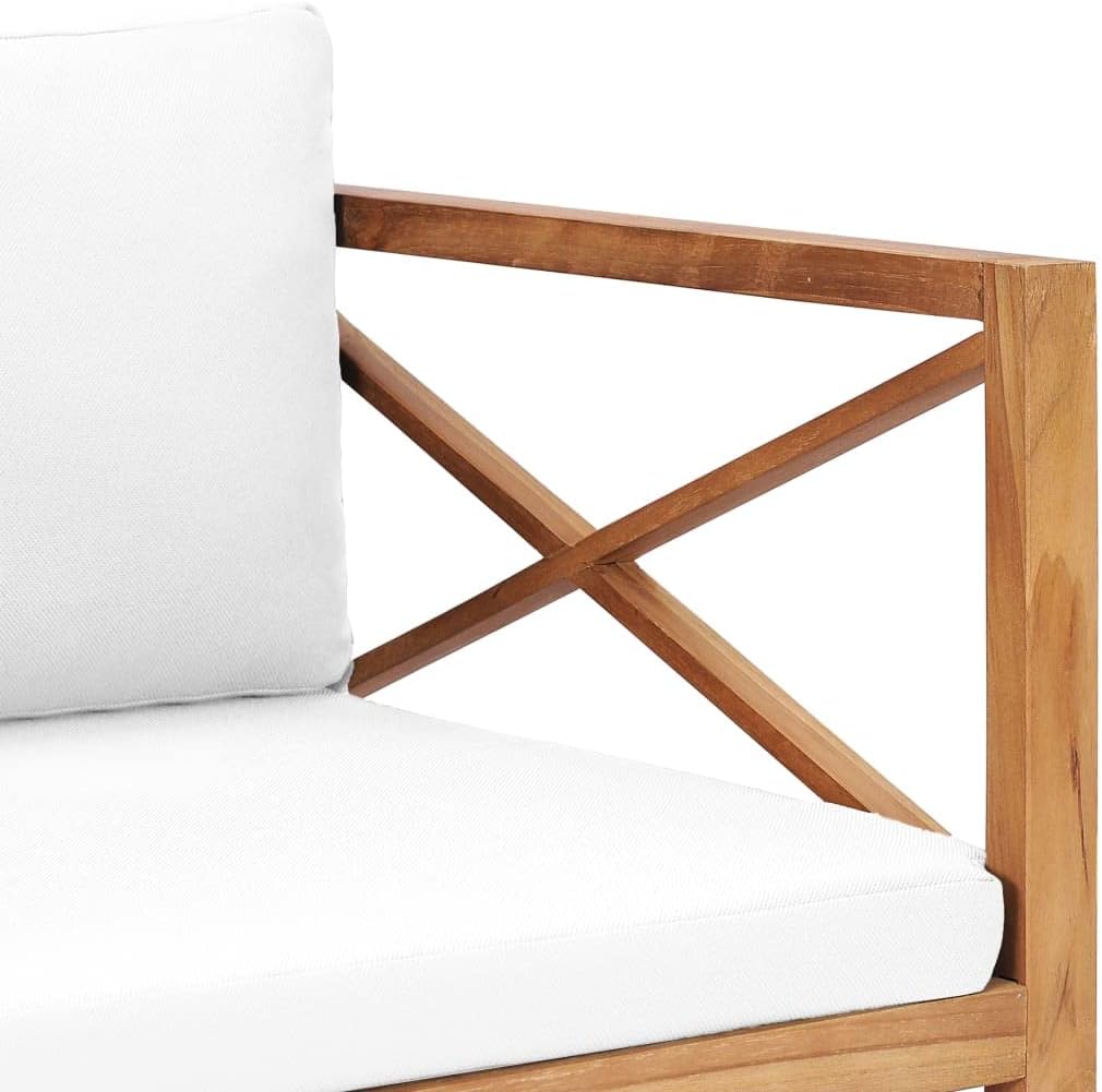 Patio Bench Outdoor loveseat,Balcony Furniture,Outdoor Love seat,Small Balcony Furniture Sets for Apartments,with Cream Cushions Solid Teak Wood