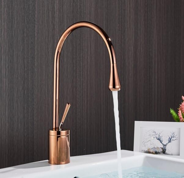 Mitigeur de lavabo rotatif 360 en laiton or rose short