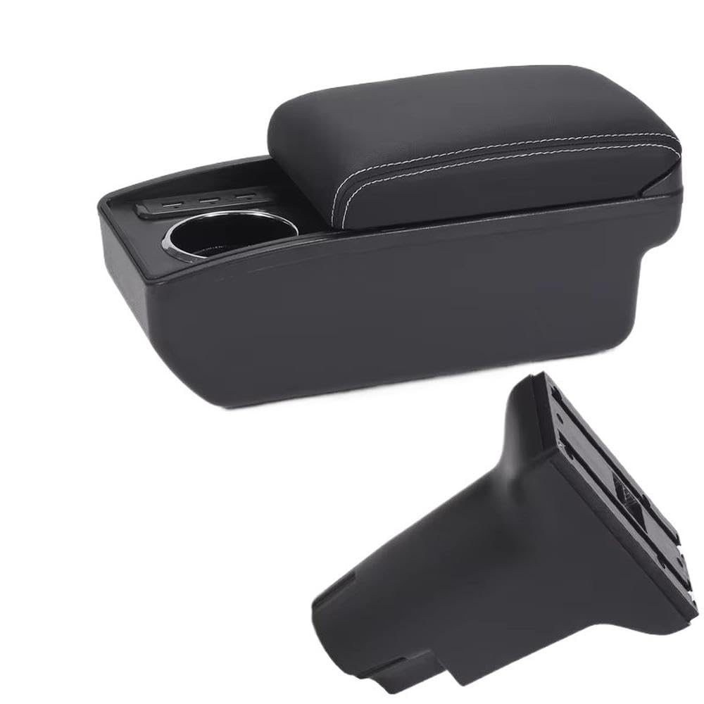 FSOZDBBPL For Fiat 500 2012-2025 Car Armrest Box Auto Storage Box Retrofit Parts Interior Parts(B3 Black white 6USB)