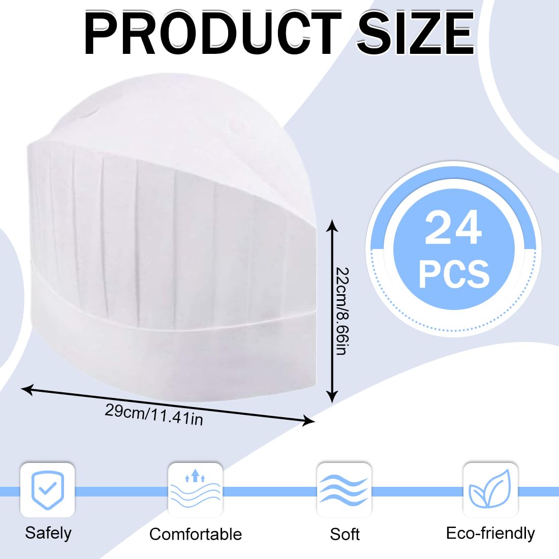 24 Stücke Kochmütze Einweg Verstellbare Kochmützen Vliesstoff Kochmütze Set 9 Zoll für Küche Hausarbeit Restaurant Kochparty Catering Kochmütze Einweg,Verstellbare Kochmützen Vliesstoff 29cm*23cm