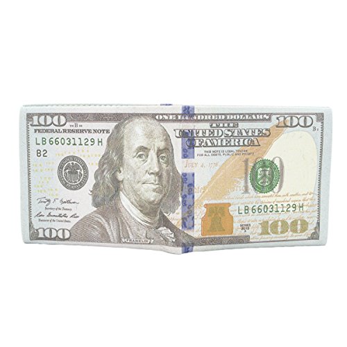 TrendsBlue Premium US Dollar USD $100 Bill Money Print PU Leather Bifold Wallet
