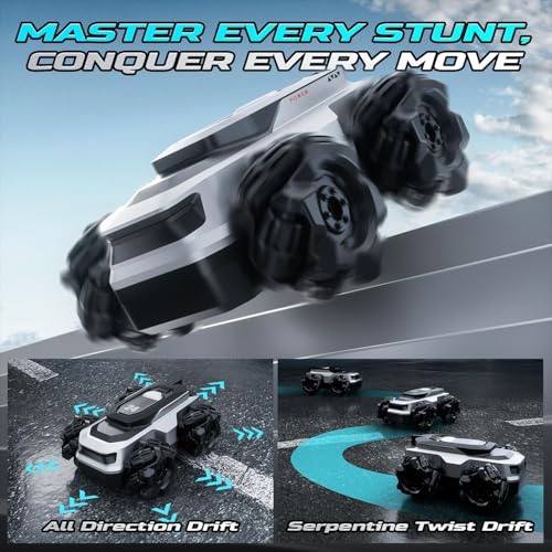 Image of Remote Control Car for Kids, Portable Mini RC Car with 360 Spin, All-Terrain & Water Driving, Dual Tires (Omnidirectional & Amphibious), 2.4GHz 4WD Stunt RC Truck, Gift for Boys Girls