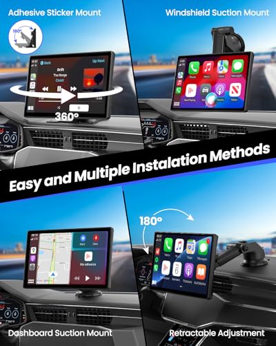 image for Moeckearla Wireless CarPlay Screen - 9'' Portable Car Stereo with 4K D