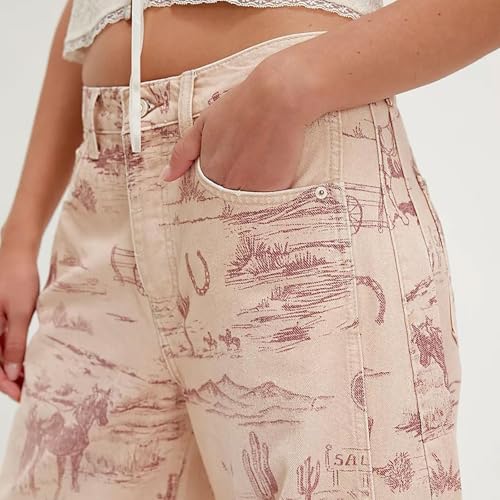 Barrel Jeans Women Floral Y2K Wide Leg Sweatpant Print Denim Boyfriend Baggy Low Rise Jeans4