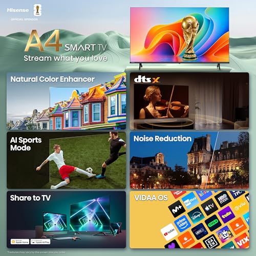 Image of Hisense 32-Inch Class A4 Series HD 1080p Smart VIDAA TV (32A4NV, 2026 Model) - DTS Virtual: X, Noise Reduction, AI Sports Mode, Apple Airplay & Apple Home, Alexa Built in