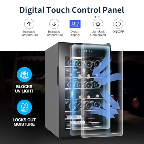 24 Bottles Wine Cooler Refrigerator, Small Wine Fridge Mini Wine Fridge Countertop with Glass Door Wine Cellars for Red Wine, Champagne, Dry White Wine, Sparkling Wines