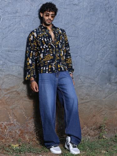 Image of Thomas Scott Men Slim Fit Pure Cotton Corduroy Floral Printed Semi-Formal Shirt