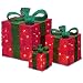 Set of 3 Sparkling Red Sisal Gift Boxes Lighted Christmas Yard Art Decorations