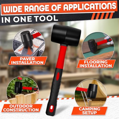Image of Rubber Mallet Hammer 16 Oz, Soft Face Non-Marring Head (Red) | Heavy Duty Mallet with Anti-Vibration Non-Slip Grip; for Flooring, Cabinets, Trim, Woodworking, and Furniture Assembly