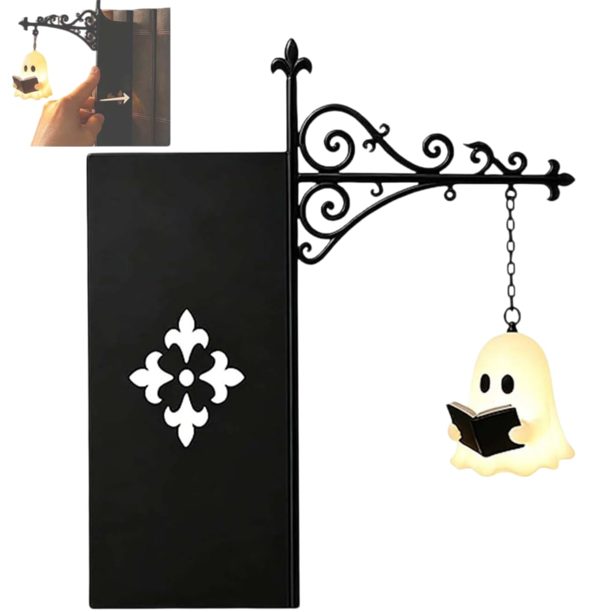 Ghost Bookshelf Lantern, Gothic Fantasy Bookshelf Decor, Library Lantern-Decorative Warm LED Hanging Nightlight, Reading Lamp, Spooky Halloween Ornament for Shelf & Indoor Tabletop Decor (1pc)