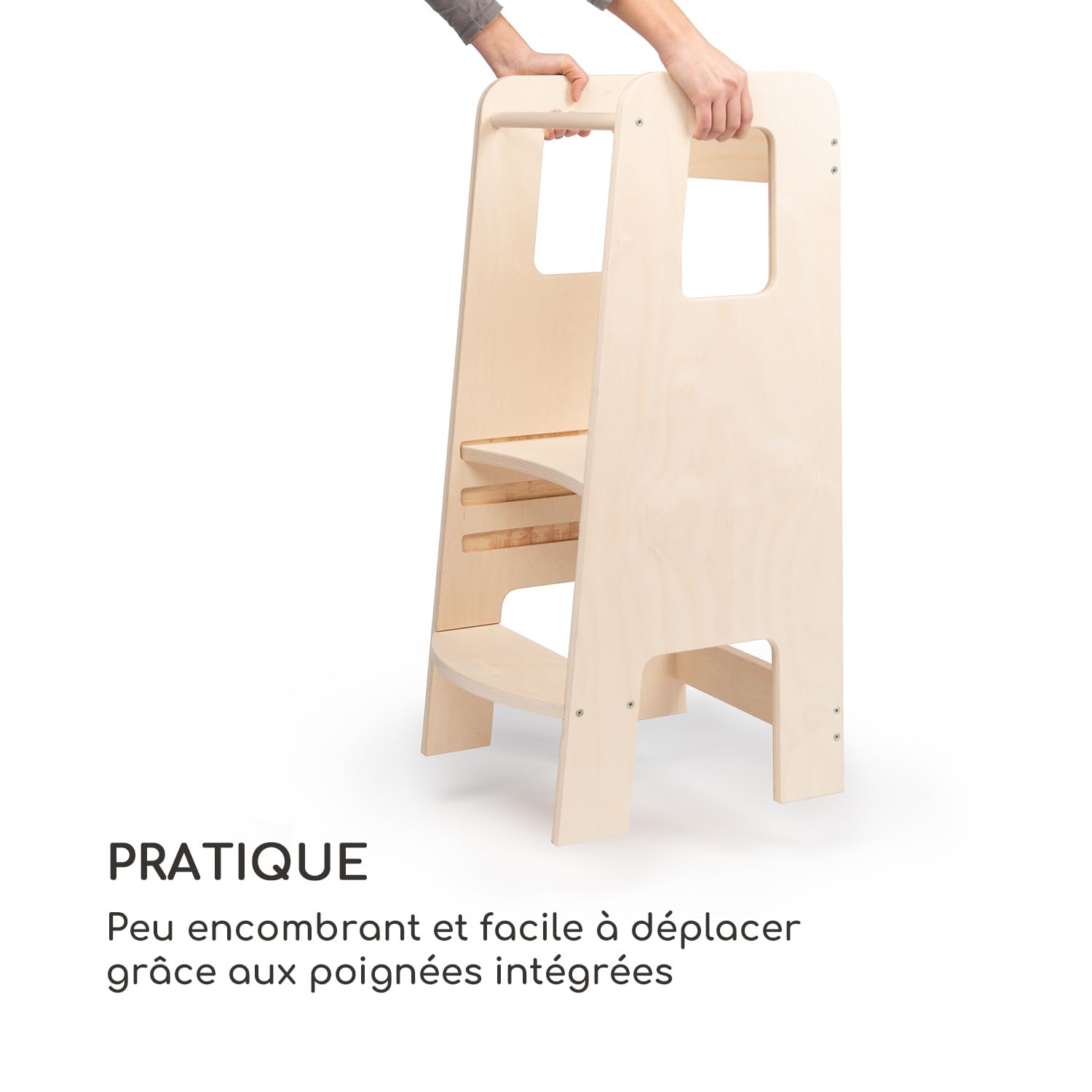 Ully by moblì®| la première Tour d'apprentissage en Bois Naturel avec étagères réglables | Fabriquée en Italie Selon Les principes Montessori | Conçue par des éducateurs Experts
