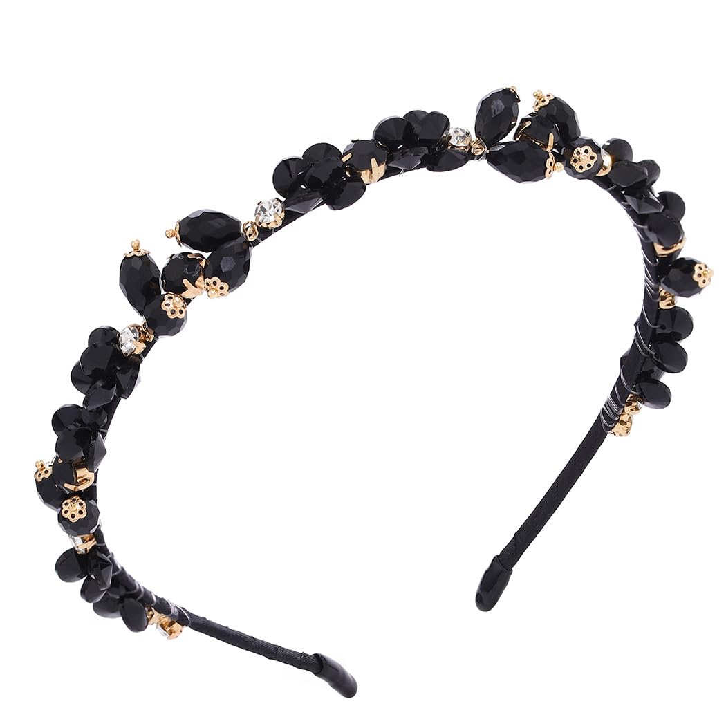 IYOU Vintage Crystal Headband Black Shiny Rhinestone Hair Bands Party Prom Headwear Hair Accessories for Women