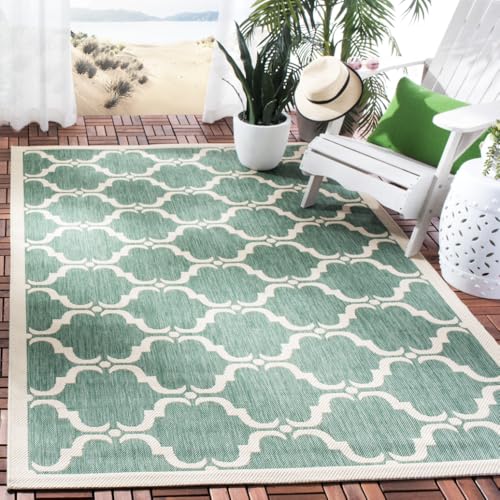 Safavieh Trellis Indoor/Outdoor Woven Rectangle Area Rug, Courtyard Collection, CY6009, in Dark Green / Beige