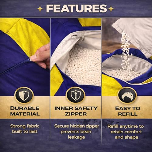 Image of RnS Rest 'n' Sleep - Bean Bag Football Chair Filled with Beans, with 1 Year Warranty (Yellow /Royal Blue, XXXL)