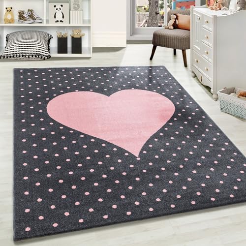Carpetsale24 Alfombra Infantiles, Color Rosa, diseño de corazón, ...