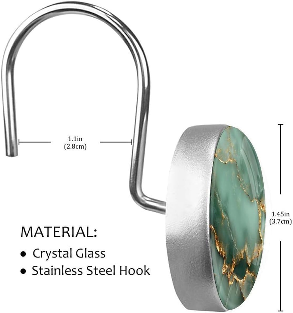 Shower Curtain Hooks Decorative,Marble Curtain Hooks Rust Proof, Set of 12 Shower Hooks for Curtain Rustproof Decorative Shower Rings for Bathroom image 3
