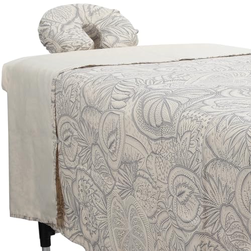 ForPro Premium Designer Microfiber 3-Piece Massage Sheet Set, Island Tranquility, Stain and Wrinkle-Resistant, Includes Massage Flat Sheet, Fitted Sheet and Face Rest Cover, Natural, 36' x 77' x 7'