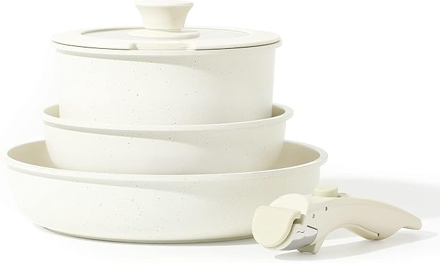 CAROTE Non Stick Pots and Pans Set, 5 Piece Detachable Handle Pan Set for All Hobs Including Induction & Oven