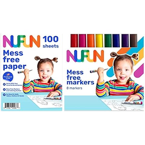 NuFun Activities Mess Free Bundle - Kids Create No Mess Wonders with Special Coloring Paper, Gift for Toddlers and Kids, 100 Blank Pages and 8 Markers Cover