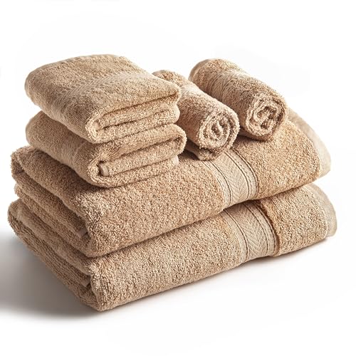 SweetNeedle 6 Piece Towel Set - 2 Bath Towels, 2 Hand Towels and 2 Washcloths Cotton Daily Use Hotel Spa Quality Soft Highly Absorbent Quick Dry Light Weight (Linen)