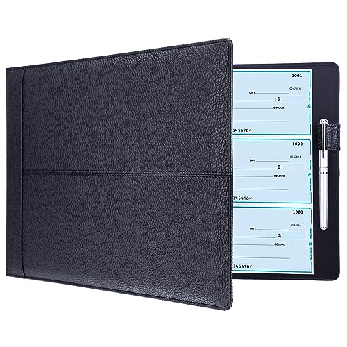 Antner 7 Ring Business Checkbook Binder for Business Checks 600 Checks Capacity PU Leather Check Book Binder Cover with Zipper Pouch Executive Organizer Portfolio Holder for 9x13 Inch Sheets Black