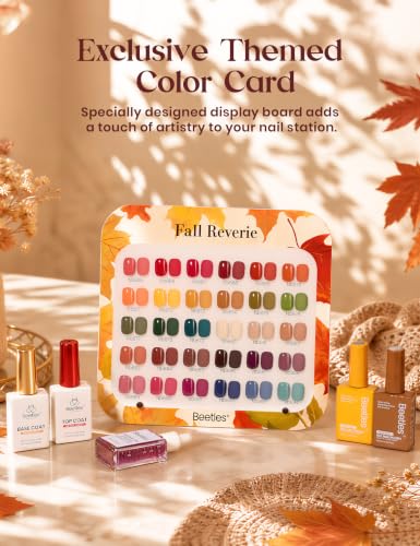 Image of Beetles Fall Gel Polish Set - Hema-Free Retro Reverie Collection,30 Colors Autumn Burgundy Orange Colors Gel Nail Kit with Base Top Coat Swatch Card, Soak Off UV LED Polish for Nail Art Salon DIY Gift