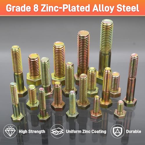 Image of Quibbay 924Pcs Grade 8 Bolts and Nuts Assortment Kit, 1 /4-20, 5 /16-18, 3 /8-16, 1 /2-13 Heavy Duty Hex SAE Assorted Bolts Nuts and Washers Kit, Carbon Steel Machine Hardware Screw Sets with Case