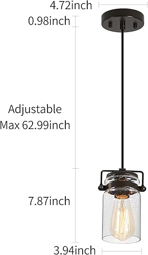 Miniatura 6 de Iluminación colgante para isla de cocina, lámpara colgante de cristal moderna lineal para comedor, 1 luz, lámpara colgante industrial para techo,