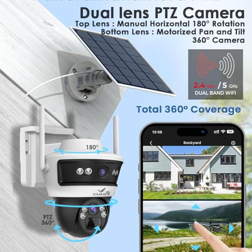 Image of Camate Stellar Duo 4+4MP (2.4GHz & 5GHz) Dual-Band WiFi Solar Outdoor CCTV Camera with 7W Solar Panel, 10400mAh Battery, Motion Detection, Two-Way Audio, IP65 Waterproof Wireless Security Camera