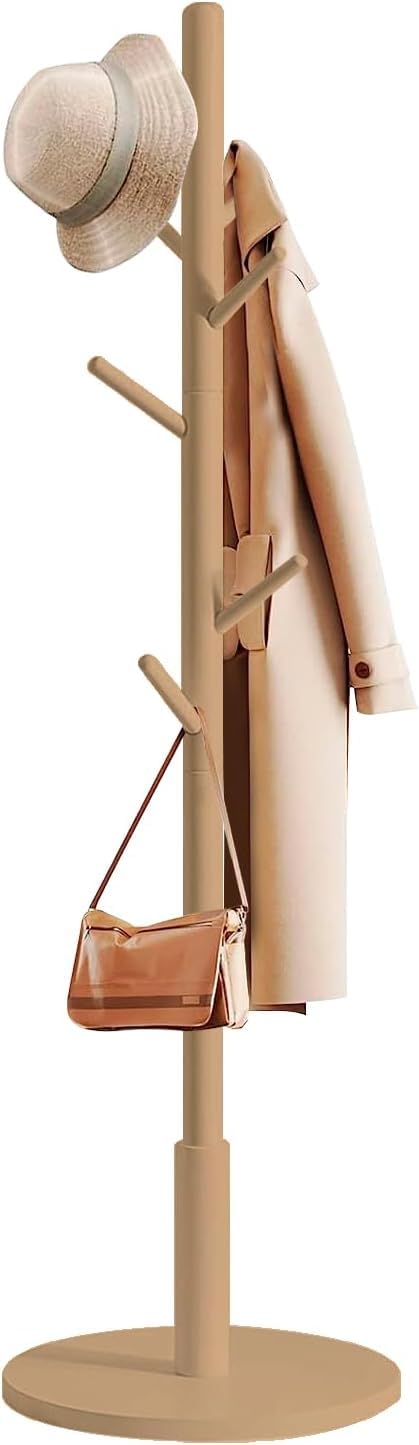 edihome, Perchero de Pie, de Madera, Ajustable, con 8 Ganchos, 172 x 38 x 38 cm, Colgador Ropa, para Entrada, Pasillo, Dormitorio o Recibidor (Madera)