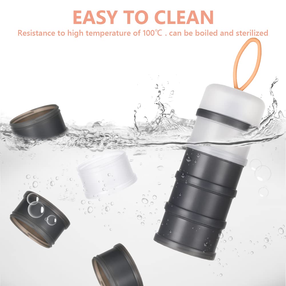 Vicloon Dosatore per Latte in Polvere, Dispenser di Latte in Polvere con 4 Scomparti, Impilabile Contenitore Spuntino e Dosalatte in in Polvere per Viaggio, Cereali, Frutta (Grigio, Bianco)