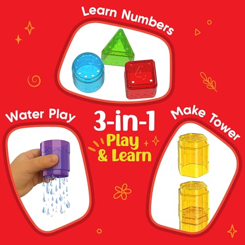 Image of Imagimake Bath Blocks Baby Toys | Leaps & Bounds Bath Toys for Toddlers 12+ Months | Educational Toy for Toddlers, Infants |3-in-1 Play & Learn-Strain, Stack & Learn Numbers| Gift for Kids 1+Year Old