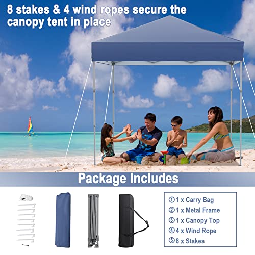 Image of Tangkula 6.6x6.6 Ft Pop Up Canopy, 1 Person Instant Setup Canopy Tent with Center Lock, UPF 50+ Sun Protection, 8 Stakes, 4 Ropes, Portable Outdoor Canopy with Carrying Bag