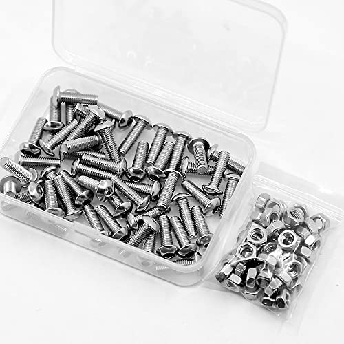 (50 sets) M5-0.8 x 10 mm Hex Socket Screws and Nuts Set 304 Stainless Steel 18-8 Round Head Screws, Silver, M5 x 10mm - Image 3