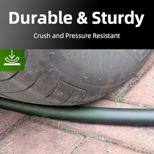 Image of Guitrees 2026 Upgraded Garden Hose 50FT x 5 /8 inch, Heavy Duty Rubber Water Hose with Five Layered Braiding, Swivel male and female Nickel-plated Brass Fittings, 1000PSI Burst, 300PSI Working (Black)