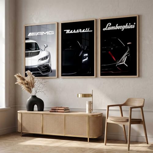 Image of kotart Big Lamborghini Maserati Mercedes AMG Cars Framed Posters Gift Items for Boys Room Wall Decoration Bedroom Living Room Office Studio Decor | Car Poster Frame for Wall Decor Set Of 3 Size (35x37 Inch)