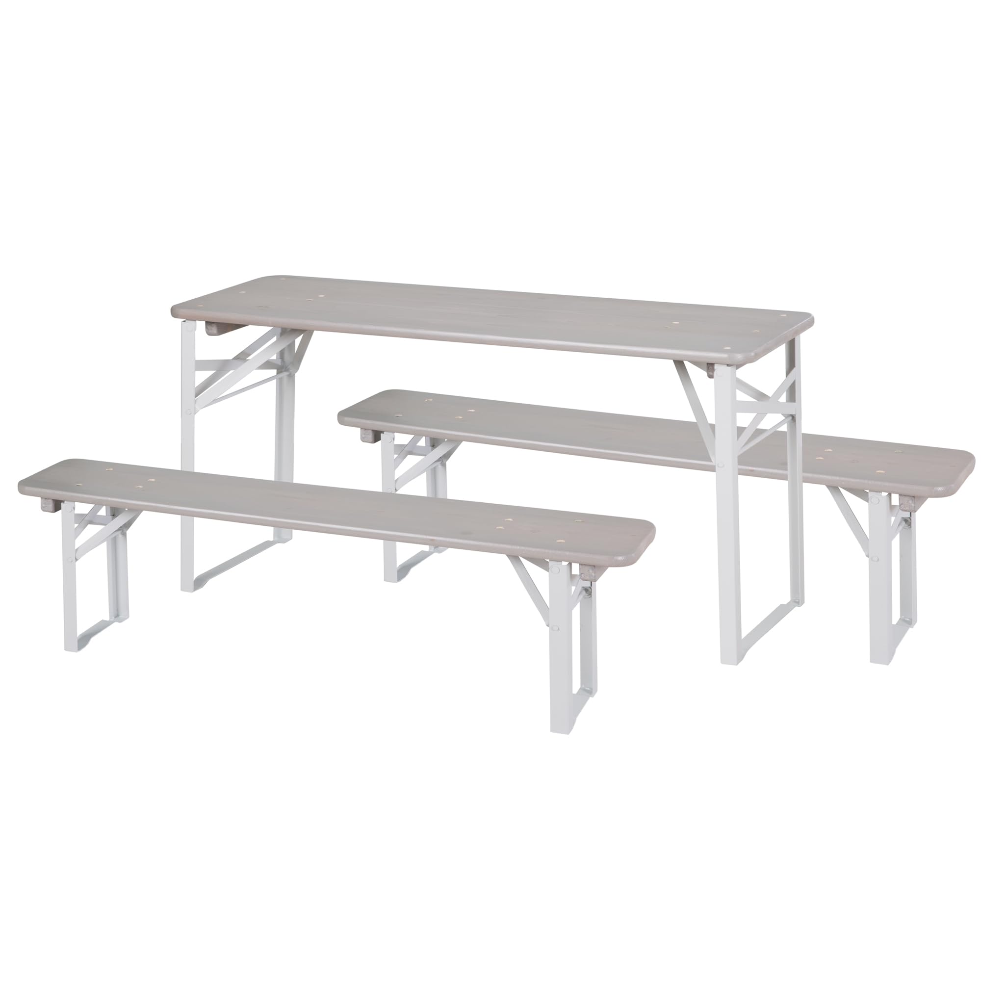 roba Table et 2 Bancs de Jardin pour Enfants dès 2 Ans - 4 Places - Bancs Pliants et Table Rectangulaire Pliante - Ensemble de Camping en Bois Massif Gris