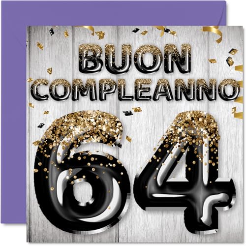 Falla sorridere con questo fantastico biglietto d'auguri: questo biglietto d'auguri di qualità eccezionale per lei presenta il design di palloncini glitter neri 'Buon compleanno'64'. Se stai cercando biglietti d'auguri divertenti per uomini, allora questo biglietto di buon compleanno li farà sicuramente ridere. Potrebbe essere anche per il tuo migliore amico, collega di lavoro, madre, nonno, collega, fratello, cugino o zio.