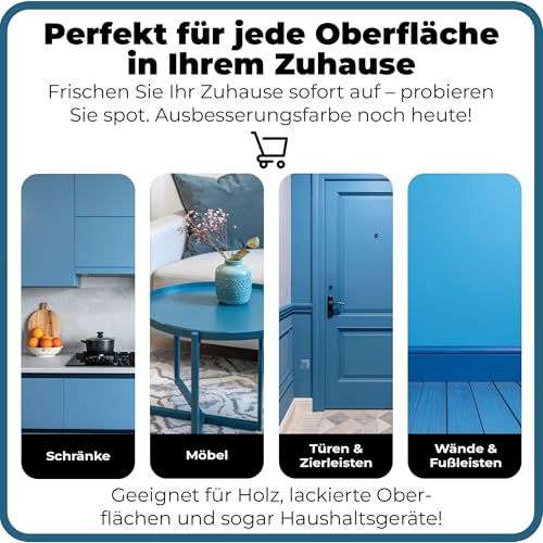 spot. Ausbesserungsfarbe, mattes Finish, für Schränke, Wände, Fenster, Türen und Möbel, 3-Farben-Set passend zu 90% der Oberflächen, Blau… – Ansicht 7