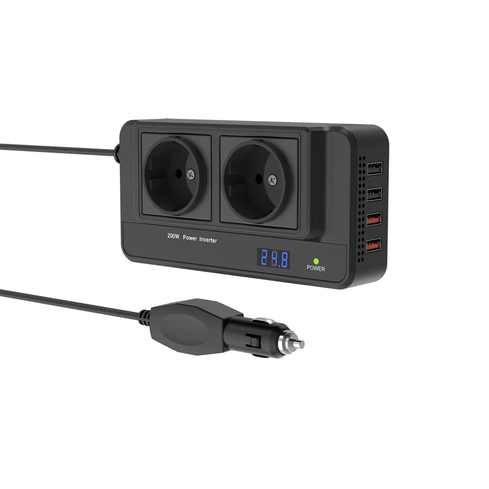 Inverter Onda Pura Inverter Di Potenza Meind 200W 24V A 220V Doppia Presa CA UE Porte Di Ricarica Rapida USB E QC 3.0 Con Presa Accendisigari Convertitore