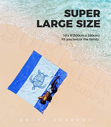 OCOOPA Beach Blanket Waterproof Sandproof, 10'X 9' Extra Large, Soft and Sturdy, Sand Free, Light Weight and Portable, Perfect for Travel Camping, Picnic, Beach Vacation, Marine Life Series - Thumbnail 3