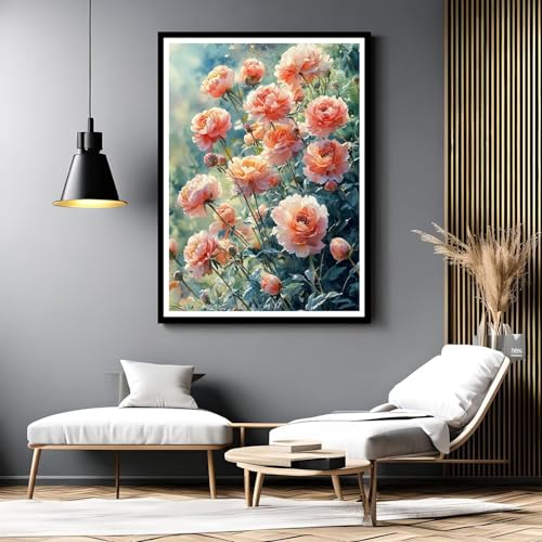 Pintar por numeros adultos de peonías: kit de pintura al óleo sobre lienzo de 90x120cm sin marco 2
