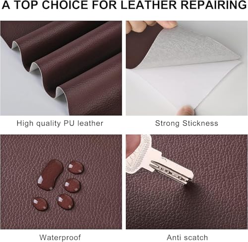 Image of Self-Adhesive Genuine Leather Repair Patch 12 inchx24 inch Inch Durable Leather Sheet for Sofa, Couch, Furniture, Car Seats, and Jackets Waterproof DIY Upholstery Repair Tape (Dark Brown)