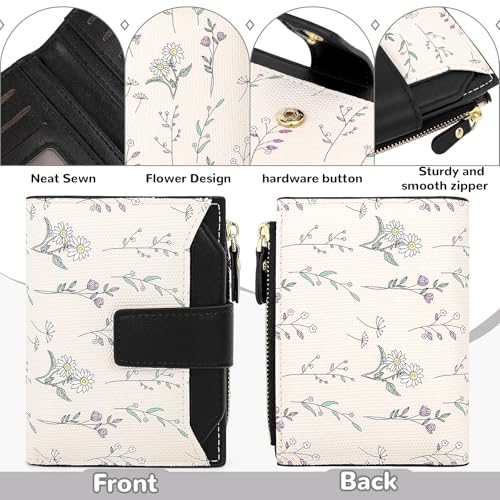 Small Wallet Womens Black Flower Cute Wallet for Women Slim Change Purse for Ladies Bifold Wallet Womens With Zipper Coin Pocket Purses Card Holder for Women3