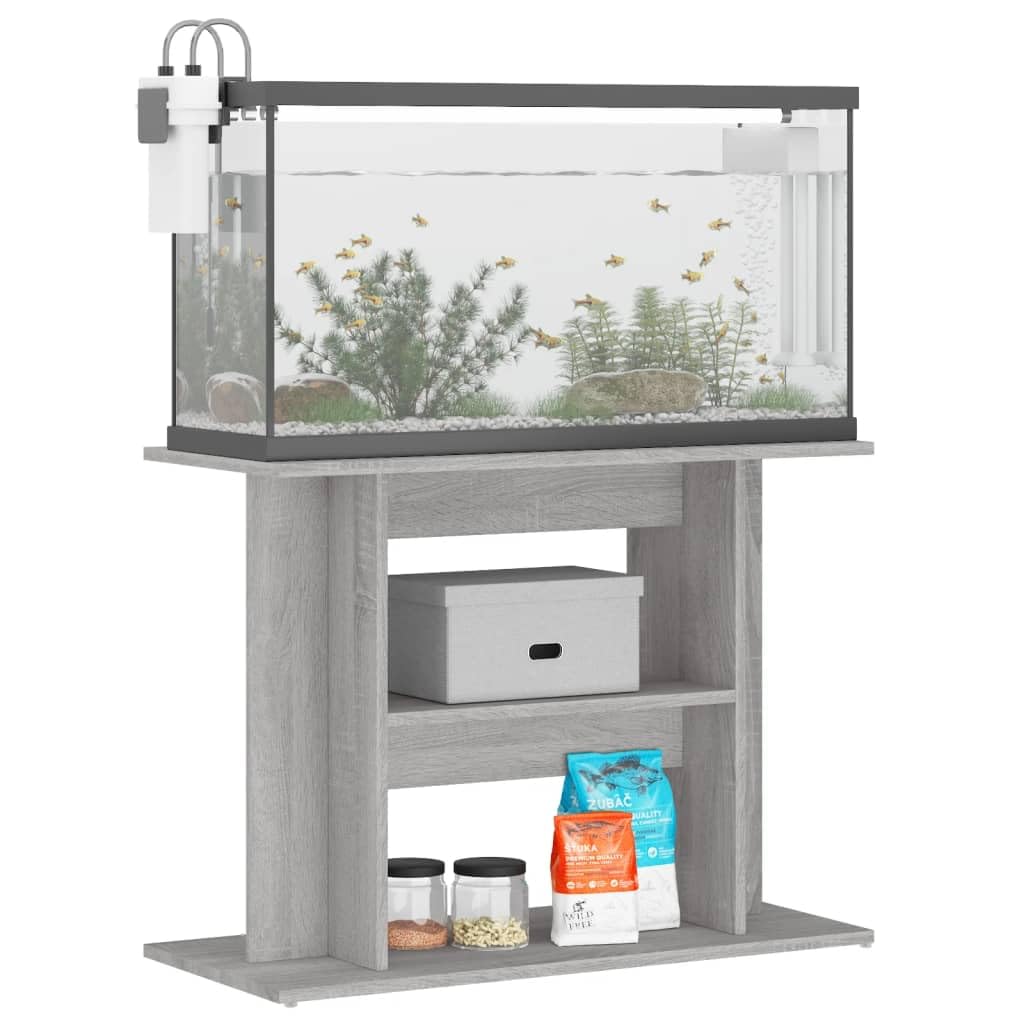 CIOURSTO Aquarium Stand Engineered Wood Fish Tank Cabinet Modern Design with Storage Stable Display for Home Decor Living Rooms (Concrete Gray, 80 x 35 x 60 cm)
