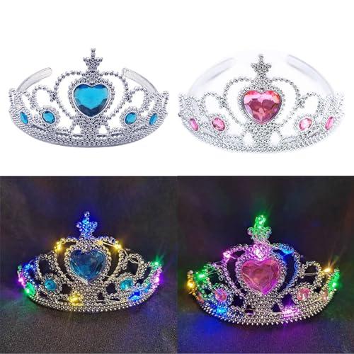 XineYuor 2PCS LED Krone Mädchen,Leuchtendes Krone Haarreif,Prinzessin Krone,Kronen-Stirnband,Karneval Rave Kopfbedeckung Party Kostüm Haarschmuck Geburtstag für Mädchen