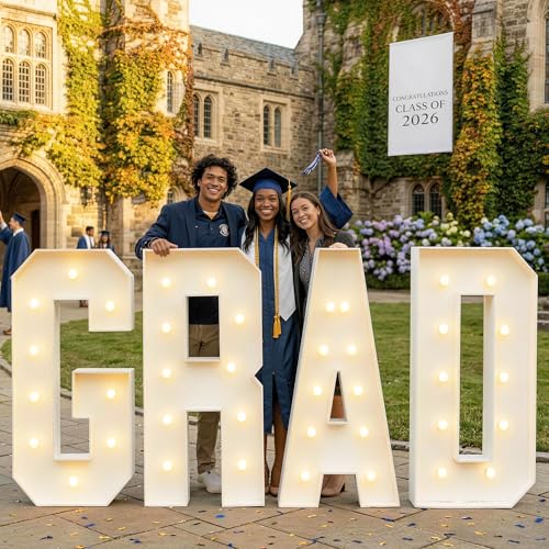 2026 Graduation Decorations - 4FT Large PRE-CUT GRAD Marquee Letters Kit - Mosaic Foam Board Sign - Class of 2026 Congrats Party Supplies for Kindergarten Preschool High School College