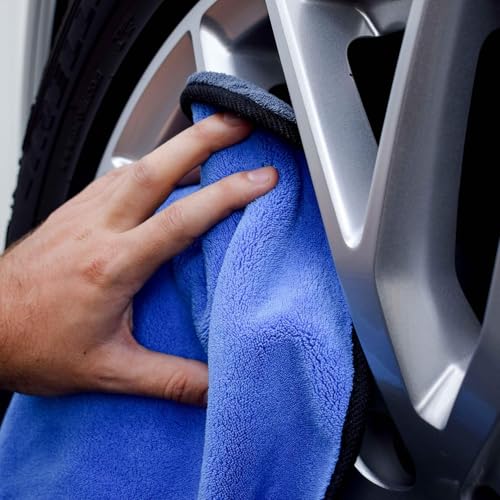 Image of Auto Hub Heavy Microfiber Cloth for Car Cleaning and Detailing, Double Sided, Extra Thick Plush Microfiber Towel Lint-Free, 800 GSM (Size 40cm x 40cm) /Pack of 5, Color: Blue